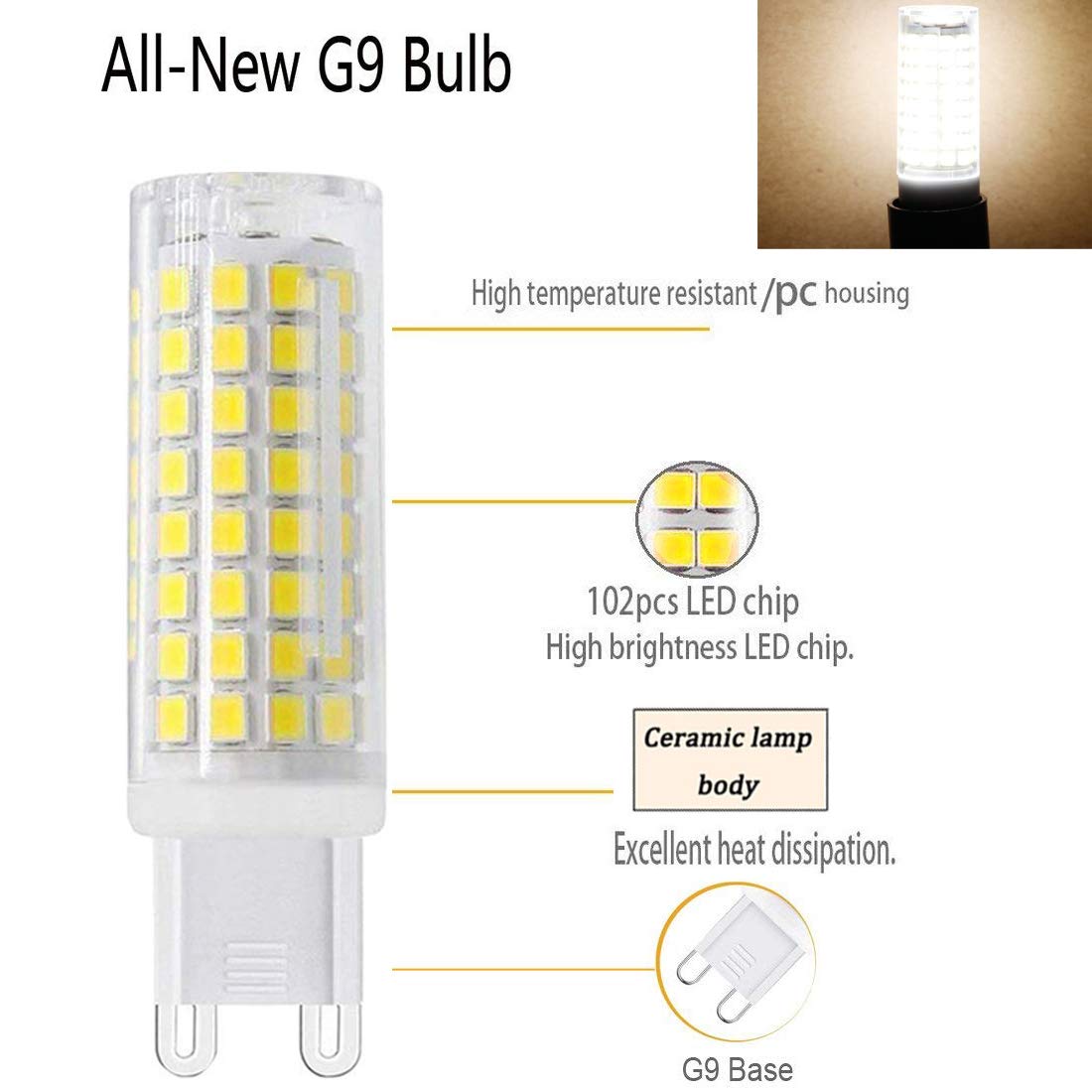 SYXKJ G9 LED Bulbs 7W Dimmable G9 Bi pin Base Bulb Cool White 6000k 4-Pack