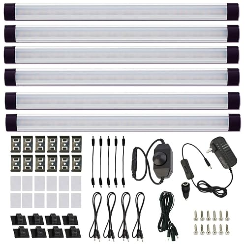 AIBOO LED Under Counter Light Rigid Bar Kit, Plug in Corded 12V LED Under Cabinet Lighting Dimmable with Switch for Counter Shelf Showcase Display