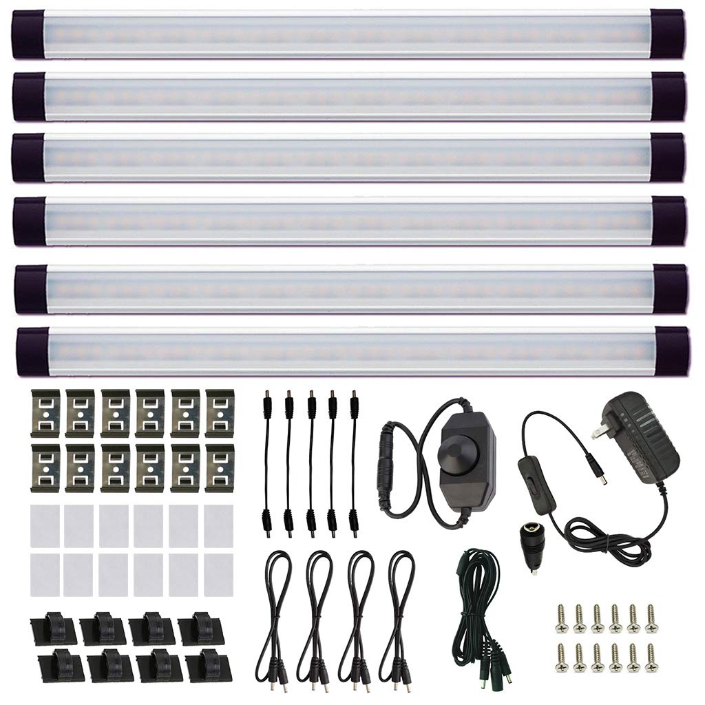 AIBOO LED Under Counter Light Rigid Bar Kit, Plug in Corded 12V LED Under Cabinet Lighting Dimmable with Switch for Counter Shelf Showcase Display