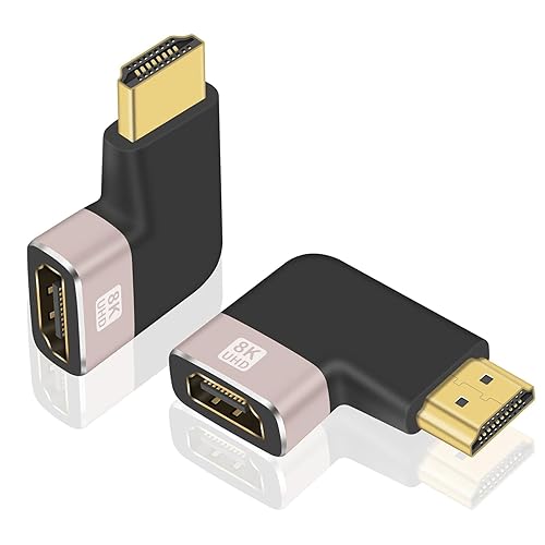 SOMDARHK 2-Pack 8K@60Hz HDMI 90 Degree Adapter, Right Angle L-Shaped HDMI Extender Gold-Plated Connector Male to Female for Monitor Laptop Projector