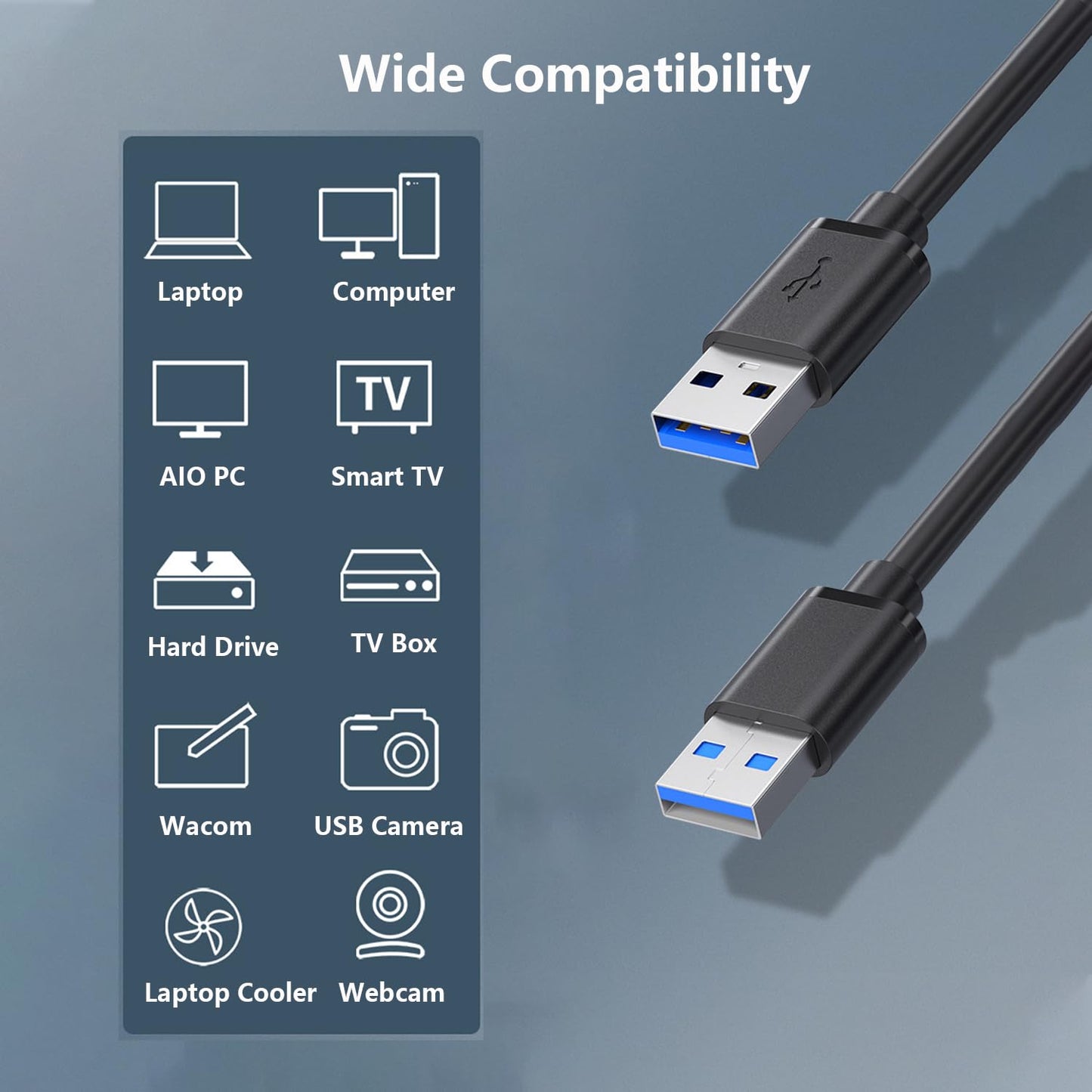 Pocxwa USB 3.0 A to A Male Cable, USB Male to Male Double End Cord 5ft Compatible with Hard Drive Enclosures, DVD Player, Laptop Cooling Fan/Pad