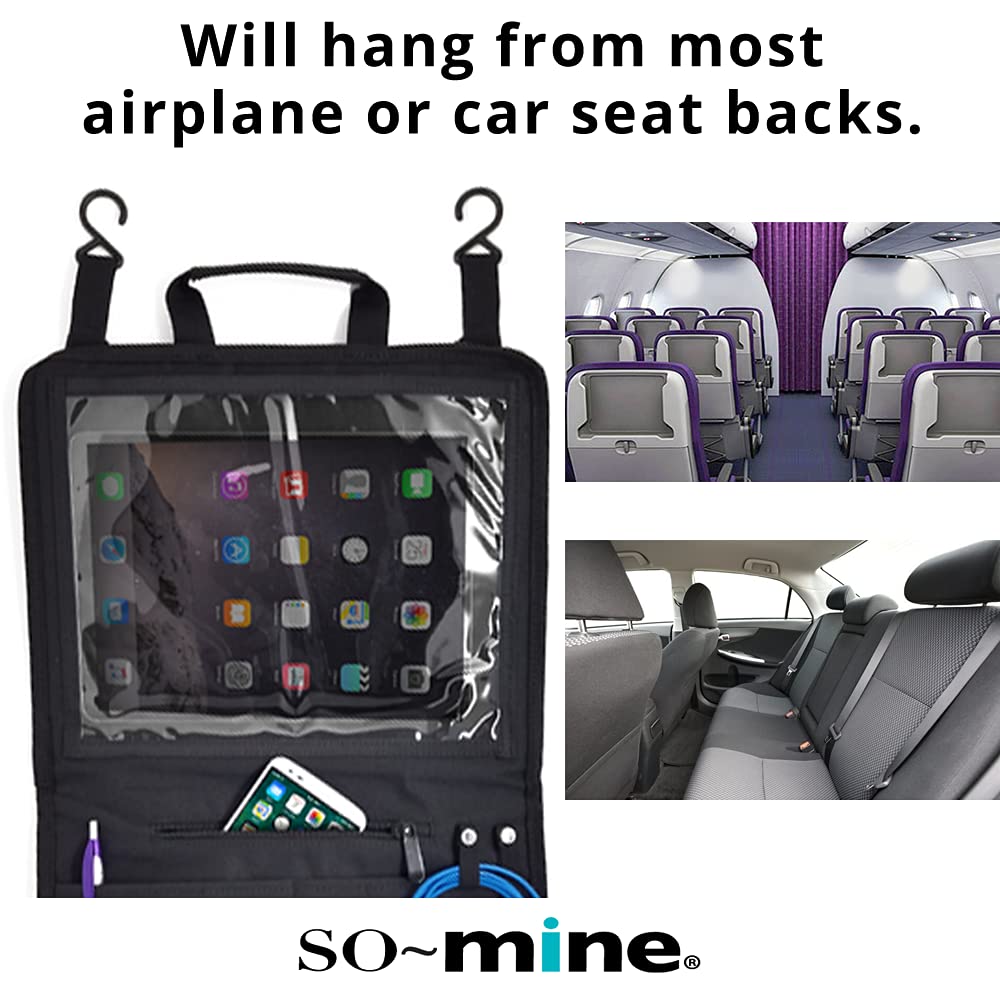 SO~MINE Touch Screen Tablet Case | With Compatible Cover | Organizer Bag | 6 Storage Pockets | Fits Over Airplane and Car Seat Backs | Adjustable