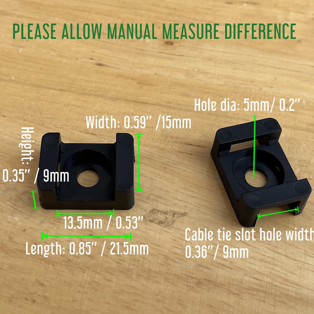 25 Piece 21.5 x 15 x 9mm Cable Tie Hole Wide 9mm Saddle Base for Securing Cables Wires Cords, Cable Tie Mount For Wire Management