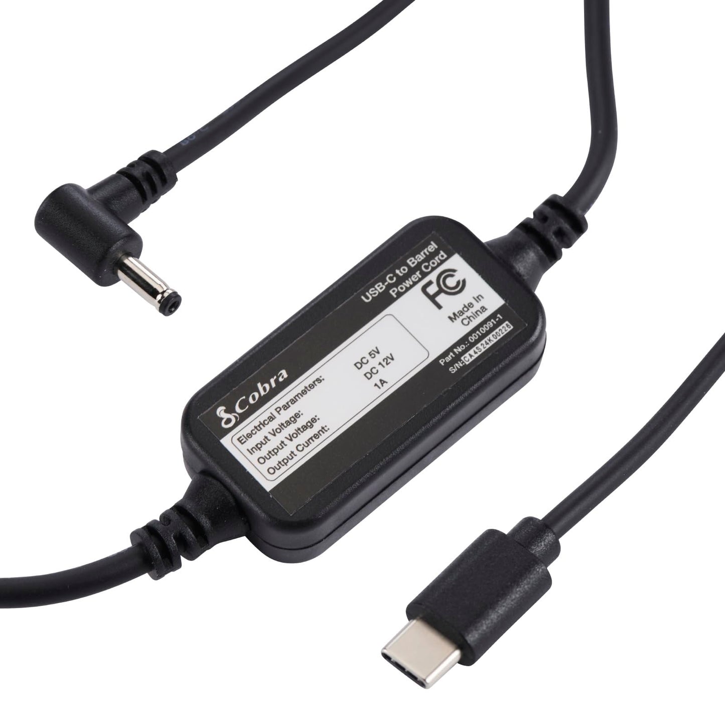 USB-C to Barrel Connector Radar Detector Power Cable for Cobra Radar Detectors, Compatible with Cobra RAD350 380 450 480i 700i and Suitable for Radar
