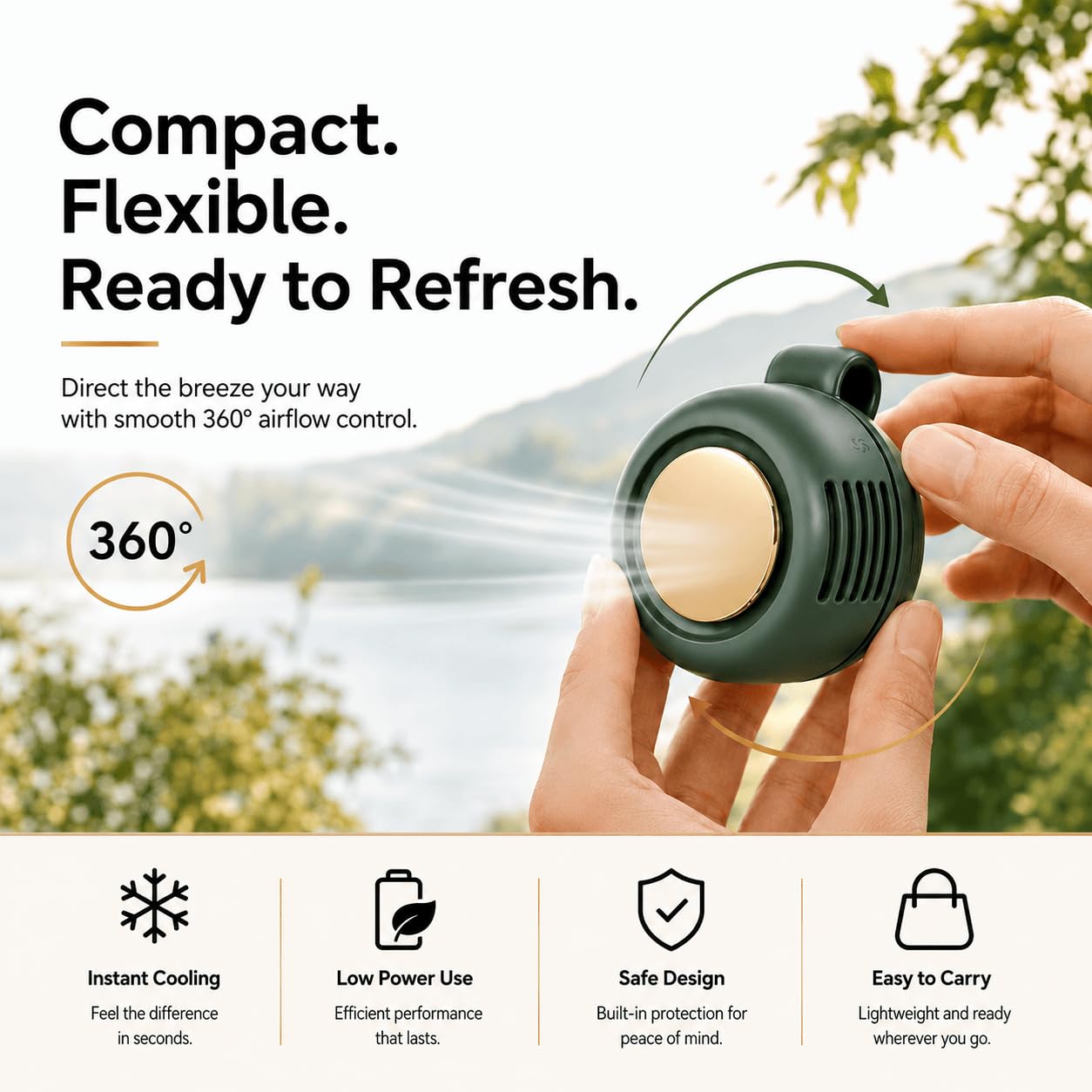 Amenorson Clip On Fan - Bladeless Cooling Fan, 3 Speeds