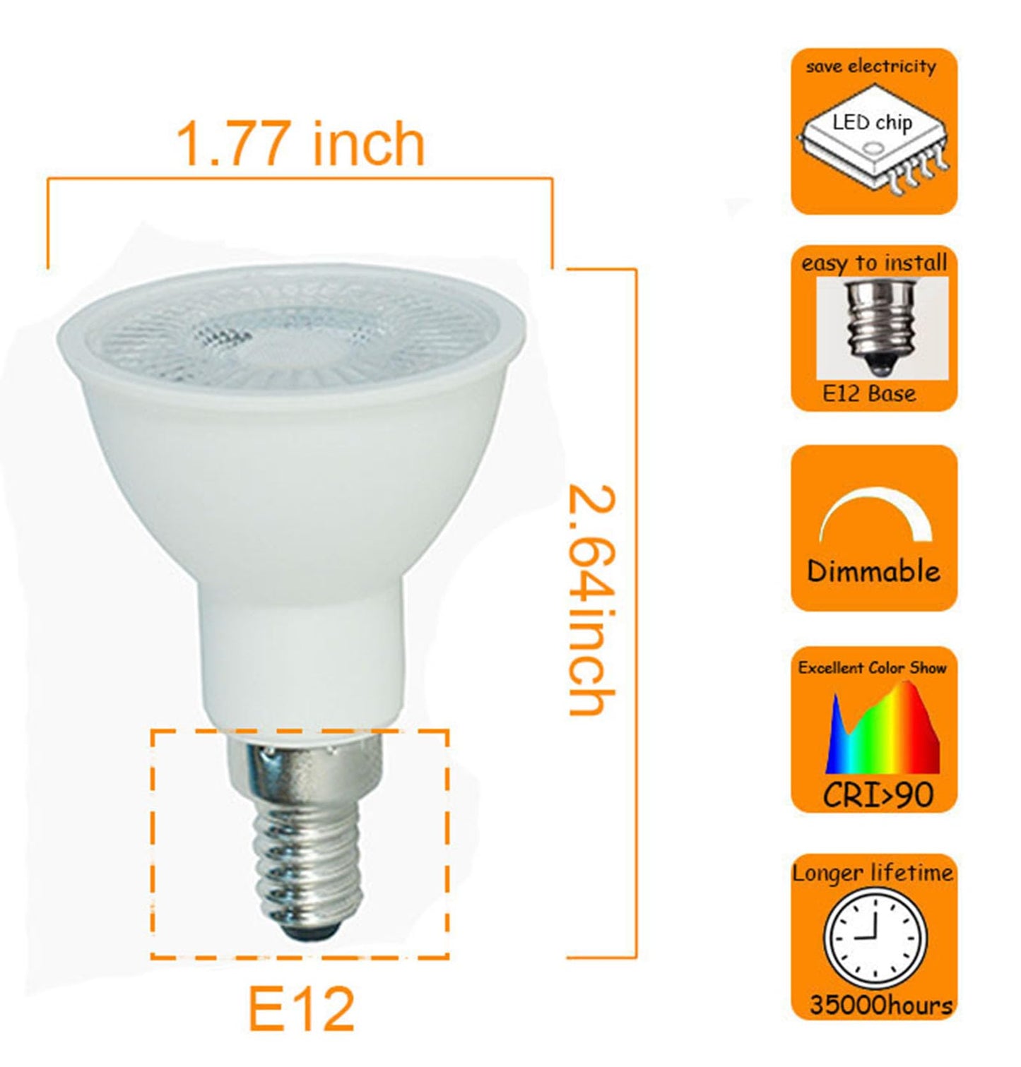 yayutelight PAR16 Led Bulb 6W Replace 50W Halogen Light Bulbs, 500LM E12 Base Dimmable for Indoor Lighting (4, Daylight White 6500K)