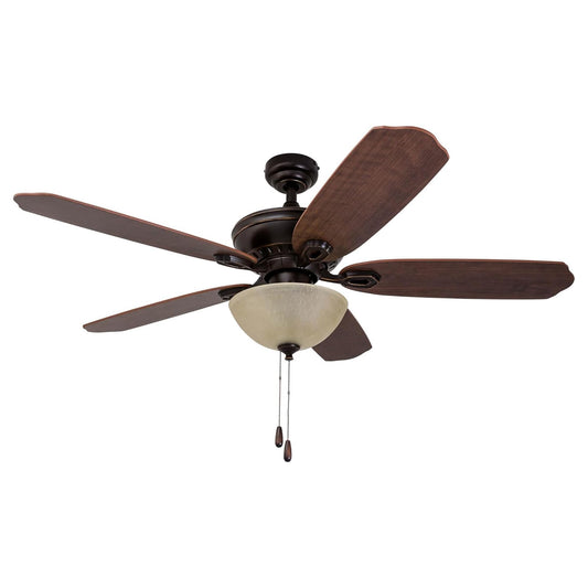 Prominence Home Spring Hollow LED Ceiling Fan with Light, Pull Chain, 3 Mounting Options, 5 Dual Finish Blades and Reversible Motor, 52", Bronze