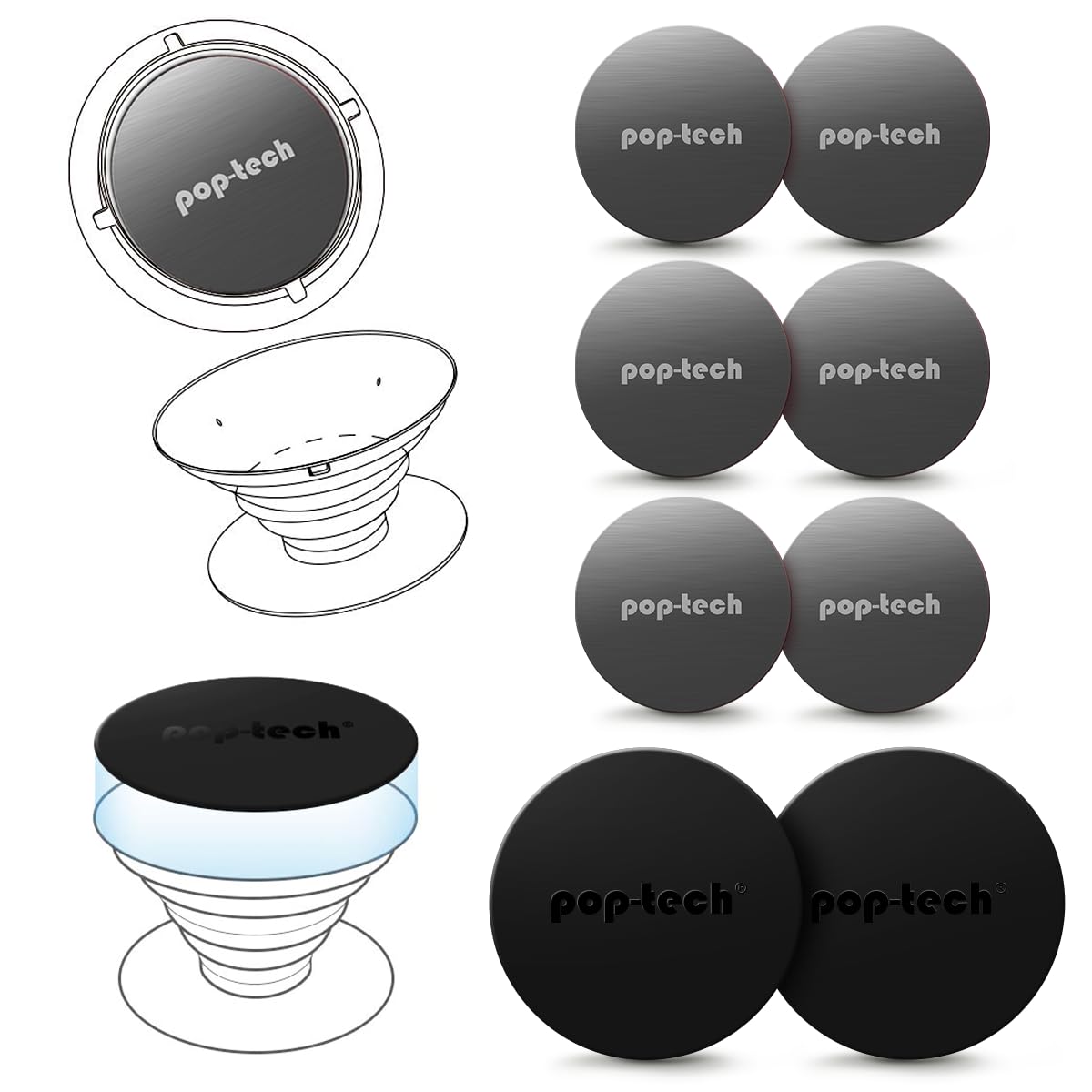 Metal Plate for Phone Magnet, 8 Pack Replacement Magnet Disc Magic Mount Plate with Adhesive Backing for Socket Grips & Magnetic Car Holder Cradle