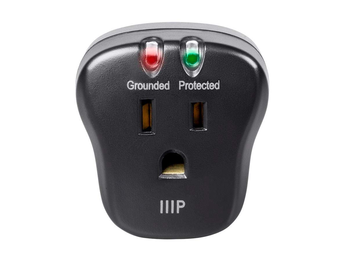 Monoprice 1 Outlet Portable Mini Surge Protector - UL Rated, 540 Joules, With Grounded And Protected Light Indicator, Black