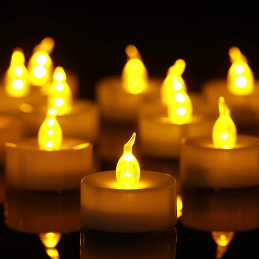 Anziner Tea Lights,50 Pack Flameless LED Tealight Candles,Realistic Flickering Warm Yellow Battery Operated LED Tea Lights Candles. Ideal for Parties