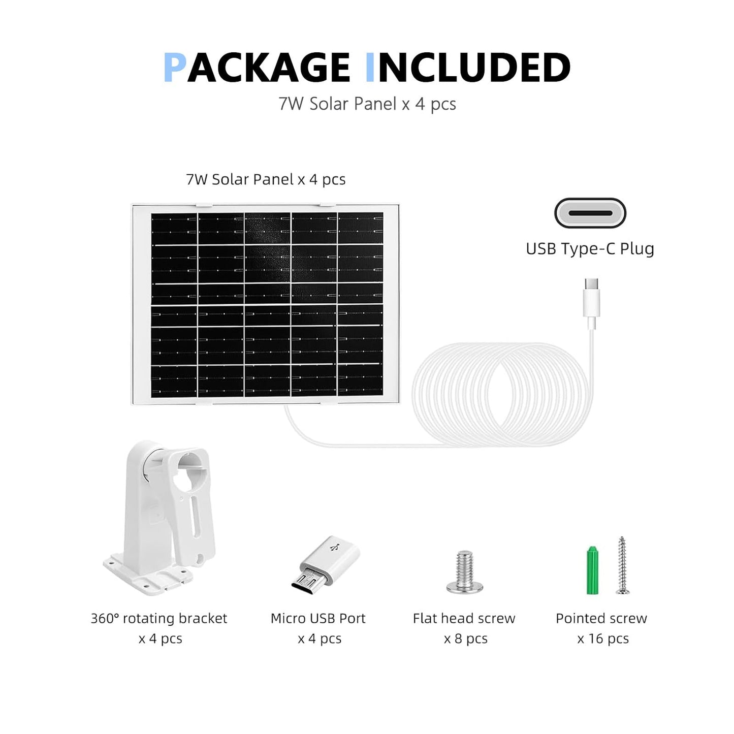 4 Pack 8W Solar Panel Charger Compatible with Arlo Essential Solar Panel Charger (2nd Generation, Arlo Essential Outdoor Camera & Essential Outdoor XL