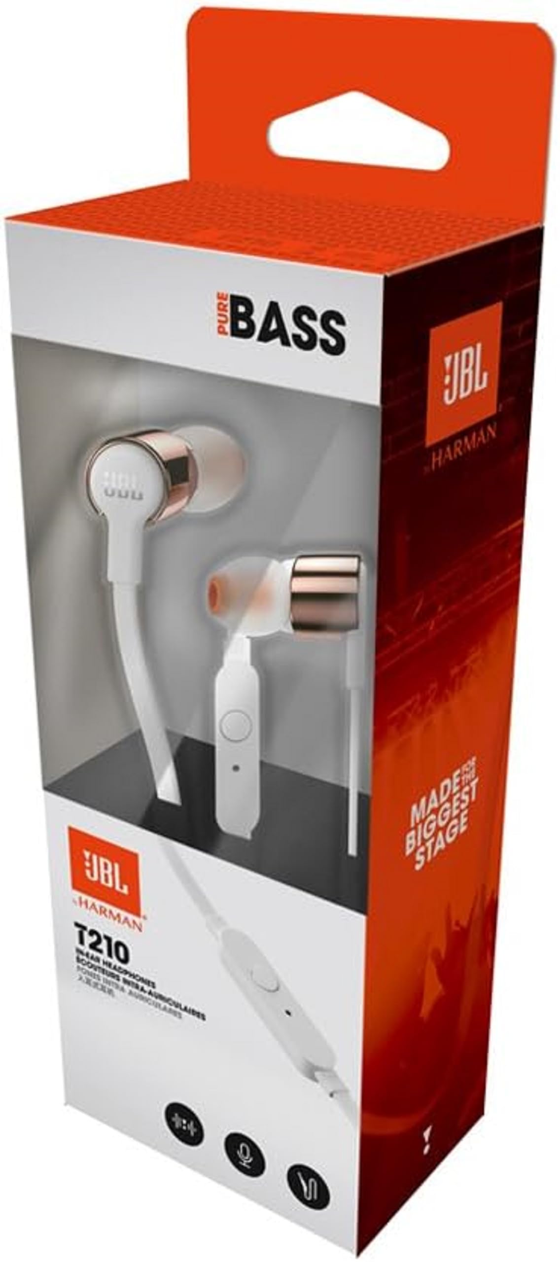 JBL Harman T290 Pure Bass Sound Sports Earbuds Wired 3,5mm Headphons - Rose Gold