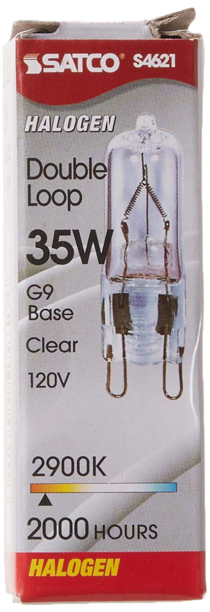 Satco S4621 35 Watt 400 Lumens T4 Halogen G9 Double Loop Base 120 Volt Clear Light Bulb, Dimmable