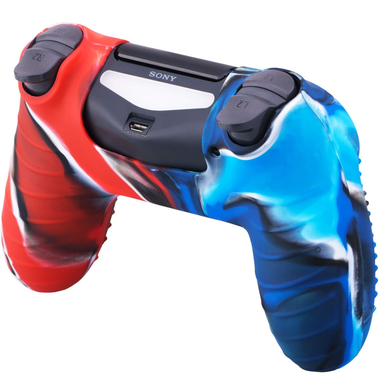 YoRHa Studded Dots Silicone Rubber Gel Customizing Cover for Sony PS4/slim/Pro Dualshock 4 Controller x 1(Camou Red&Blue) with Pro Thumb Grips x 10