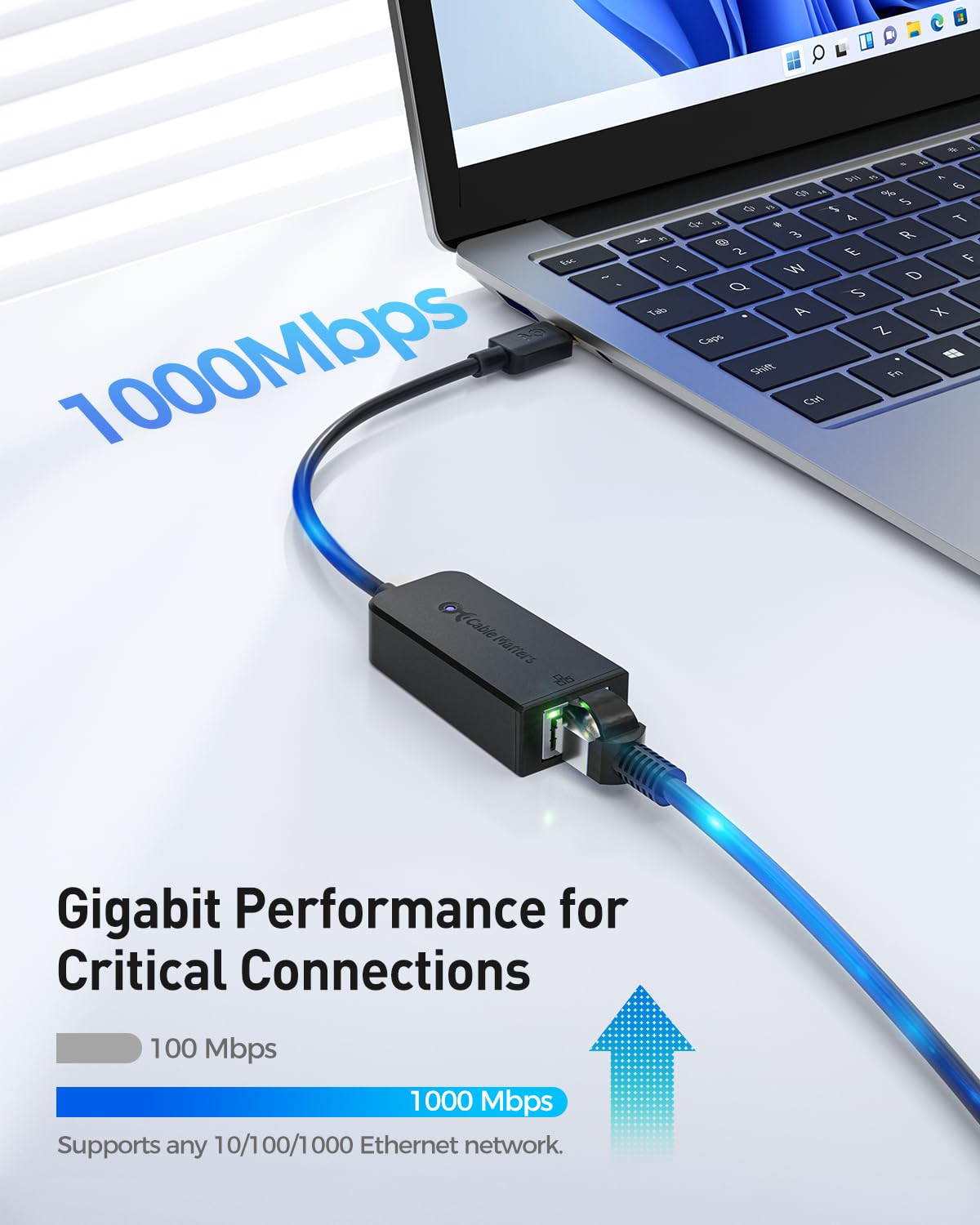 Cable Matters USB C to Ethernet Adapter, Gigabit Ethernet to USB C, Black