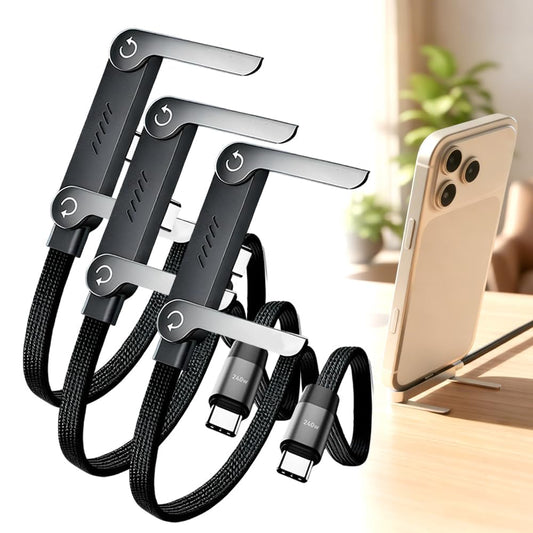 TCXCEO 2026 New 240W Braided USB-C Cable, 90° Right Angle Foldable Durable Cord with Built-in Phone Stand, Multi-Functional Type-C to Type-C Fast