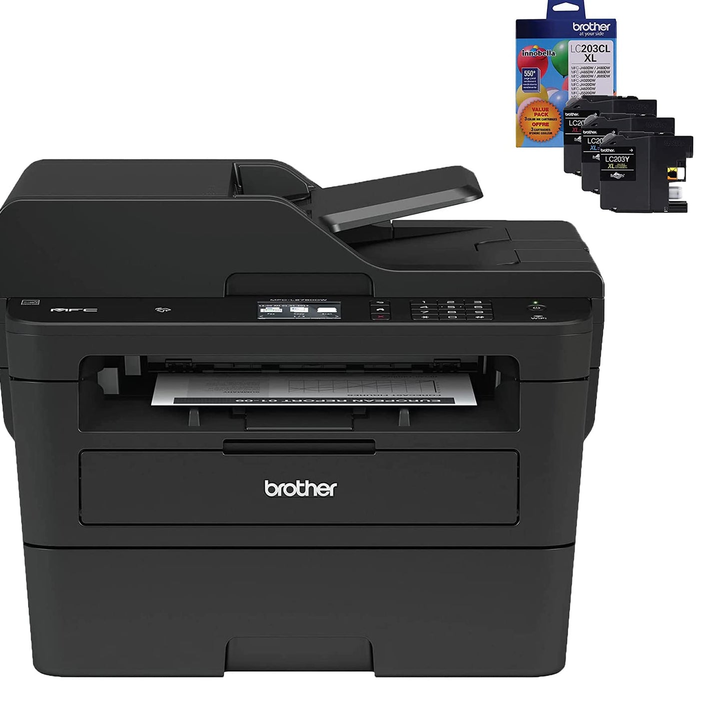 Brother MFC L2750DW Monochrome Laser Printer All-in-One with Wireless, Auto 2 Sided Printing, Print Scan Copy, 2400 x 600 dpi, 36ppm, 250 Sheet, 30