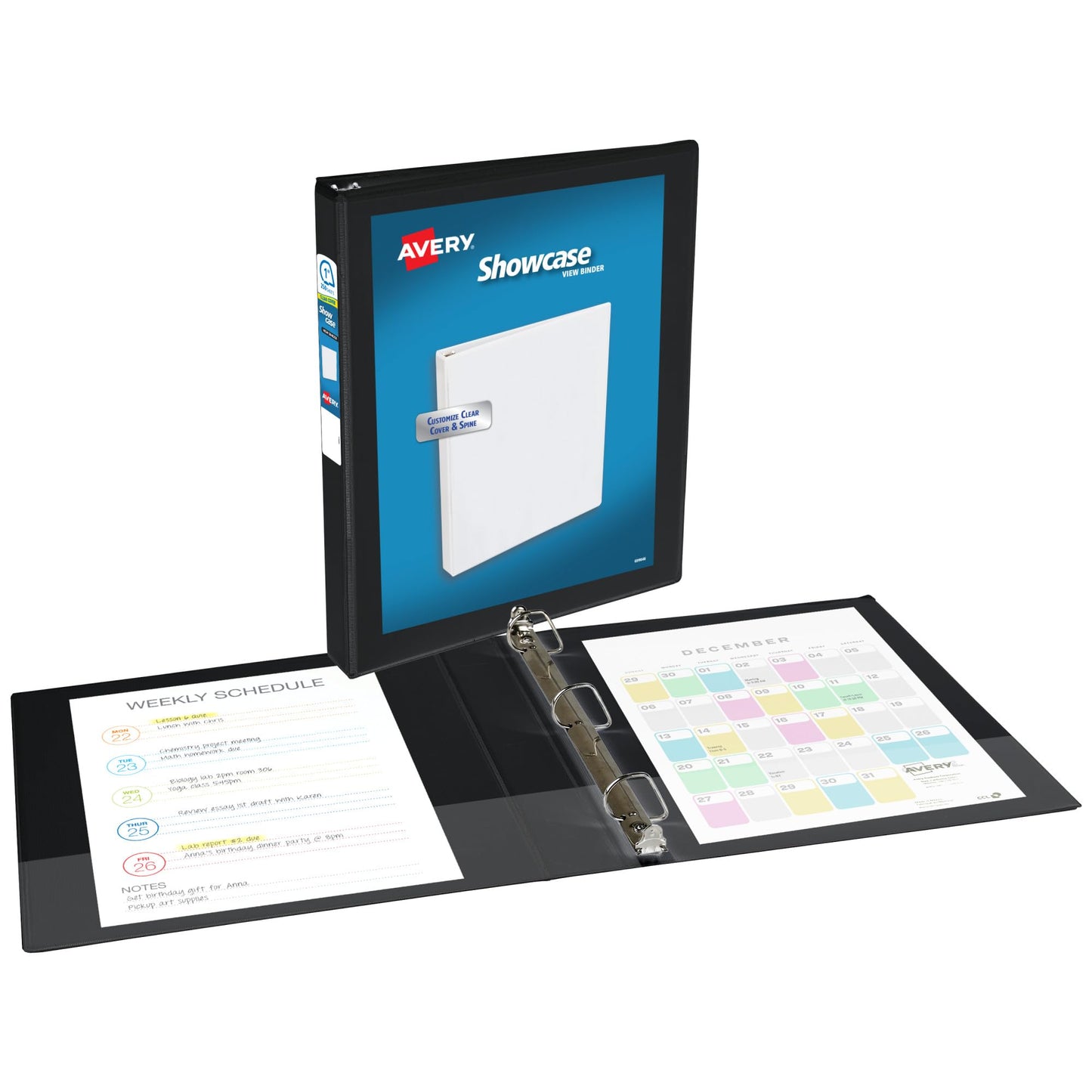 Avery Showcase Standard View 3 Ring Binder, 1" Slant Rings, 250-Sheet Capacity, 1.4 Inch Wide Spine, 1 Black Binder, Ideal for Lightweight
