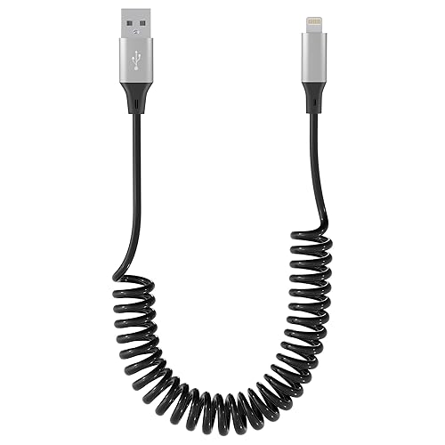 Coiled Lightning Cable Apple Carplay Compatible [Apple MFi Certified] Retractable iPhone Charger with Data Sync, Short iPhone Charger Cord…