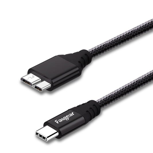 Fasgear USB C to Micro B 3.0 Cord 1ft, Short Nylon Braided Metal Connector Type C 3.0 to Micro B Cable, Fast Charging Syncing Compatible for to-Shiba