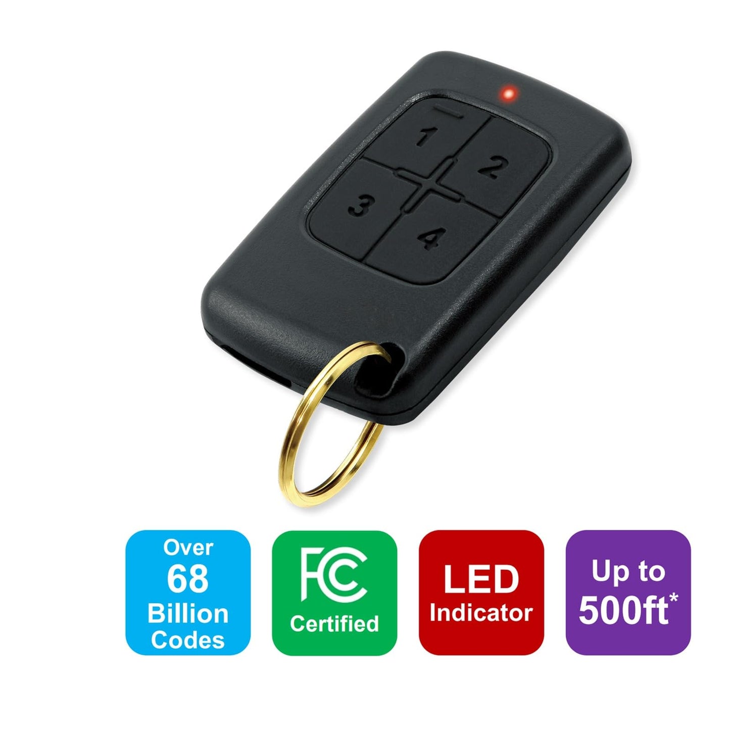 Seco-Larm SK-939T4-GNUQ 4-Button/15-Channel RF Pendant Transmitter, LED Transmission Indicator, Operates Up to 500ft, IP66 Weatherproof, Compatible