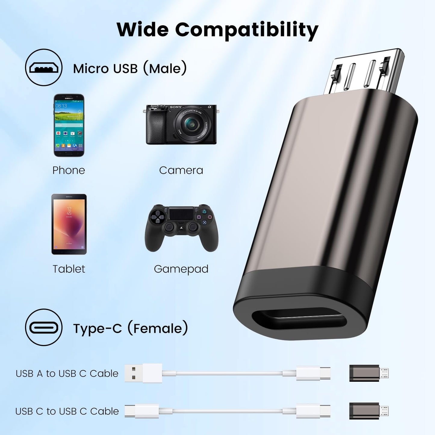 MOSWAG USB C to Micro Adapter (3 Pack) USB Type C Female to Micro Adapter, Type C to microadapter for Samsung Galaxy S7 Edge, S6, S6 Edge