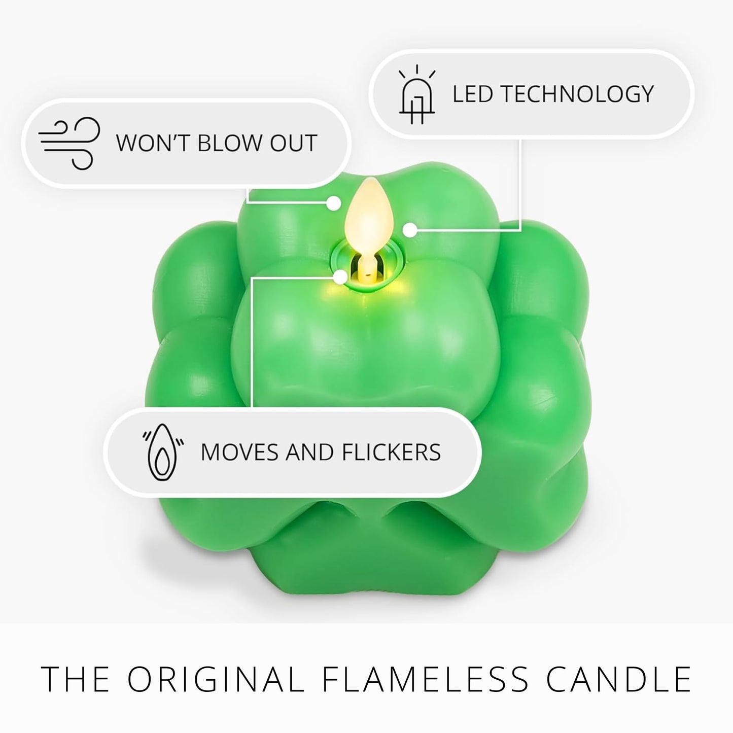 Luminara 4-Leaf Clover Candle - Flickering Real-Flame Technology- Flameless LED- Remote Ready- Classic Green St. Patrick's Day Shamrock- 3.9" x 4.3"