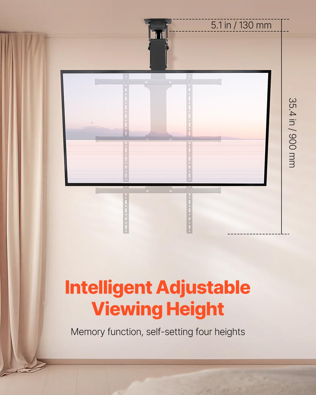 VEVOR Motorized Ceiling TV Mount, TV Wall Mount for 32 to 65 Inch TV, Electric Adjustable Ceiling TV Mount, Motorized Flip Down TV Mount Bracket