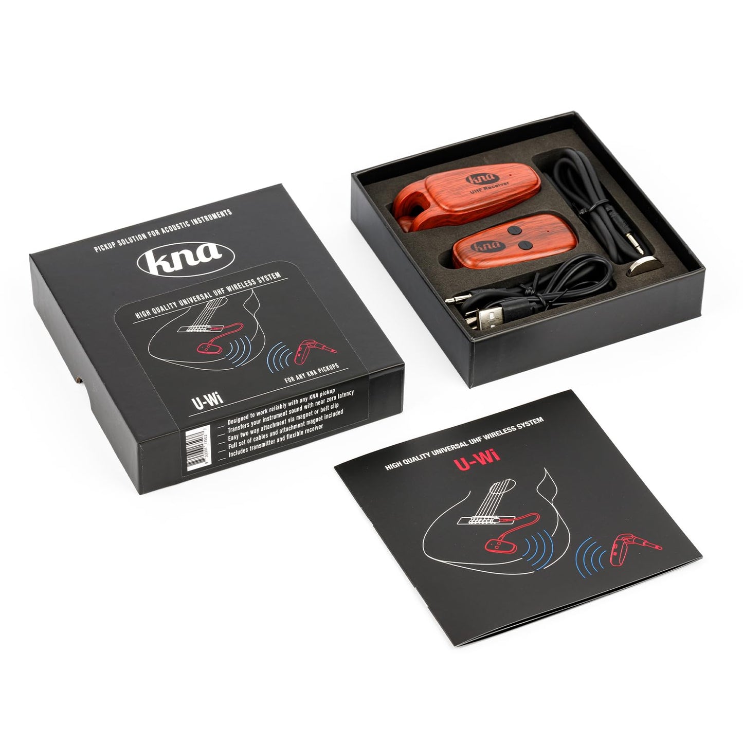 KNA U-Wi Universal Wireless System, Guitar, Bass, Violin, Acoustic and Electric Instruments, UHF Wireless Audio for Piezo Pickups, 50m Range