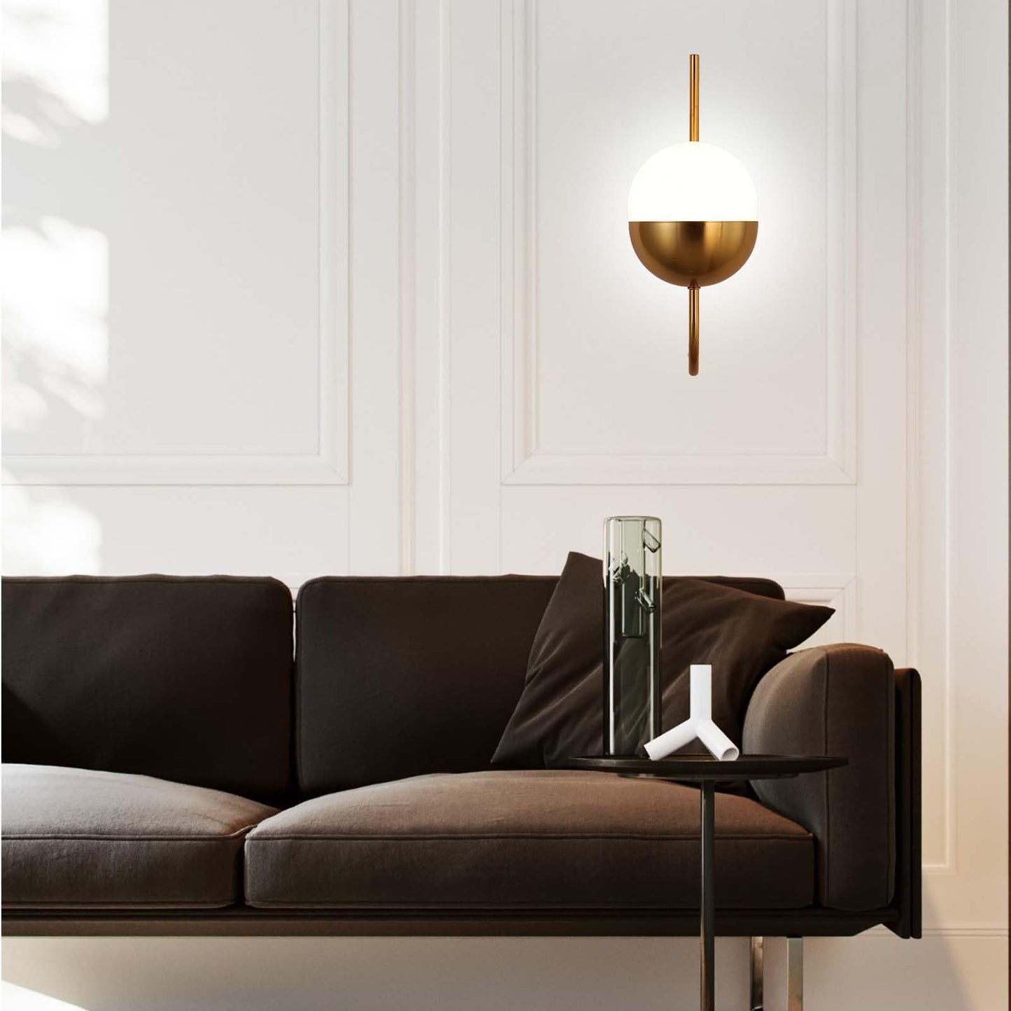 Cuaulans Brass Gold Globe Wall Sconce, Mid Century Modern Wall Sconce, Wall Mount Light Fixture with Frosted Glass Shade for Bathroom Bedroom Hallway