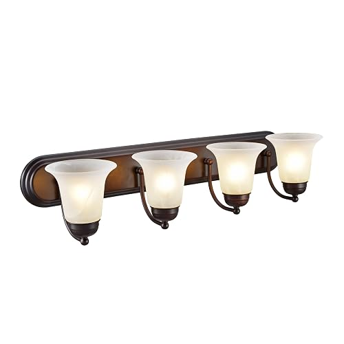Aspen Creative 62271-1, Bathroom Vanity 4 Lights Fixture, 29-7/8" W x 6-3/4" H x 8-1/8" D, Oil Rubbed Bronze Finish/Alabaster Glass