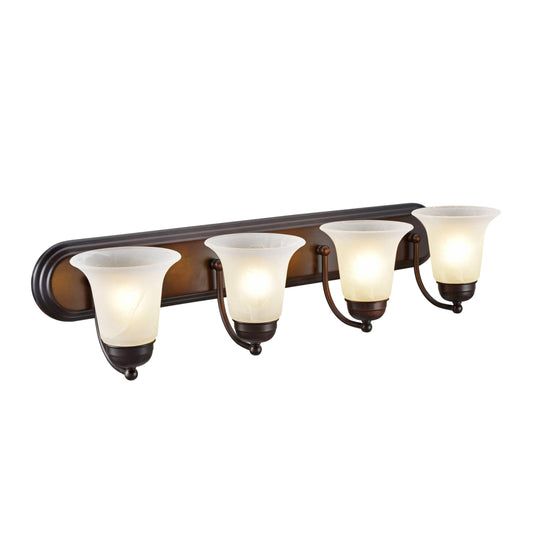 Aspen Creative 62271-1, Bathroom Vanity 4 Lights Fixture, 29-7/8" W x 6-3/4" H x 8-1/8" D, Oil Rubbed Bronze Finish/Alabaster Glass