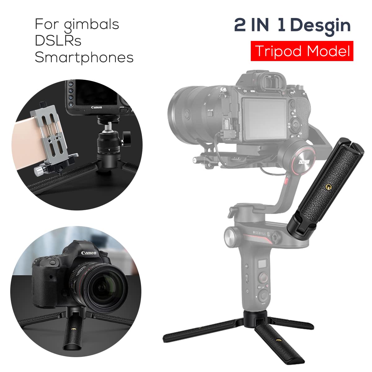 EaxanPic Extended Handle Grip/Tripod 2 in 1 for Gimbal Stabilizer, Tabletop Tripod Stand and Handle Grip for DJI Ronin-S, Zhiyun WEEBILLs, Zhiyun