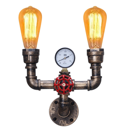 XEYOU Retro Wall lamp Vintage Industrial Steampunk Wall Sconce 2 Lights Metal Water Pipe Style Wall Mounted Lamp Light Fixture E26 Edison Bulb