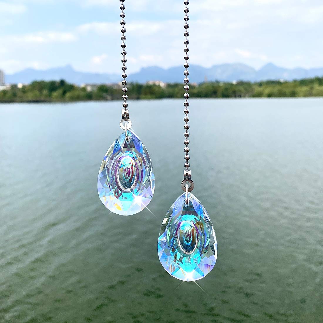 2 PCS Crystal AB Coating Ceiling Fan Pull Chain Extender Prisms Drop Gifts