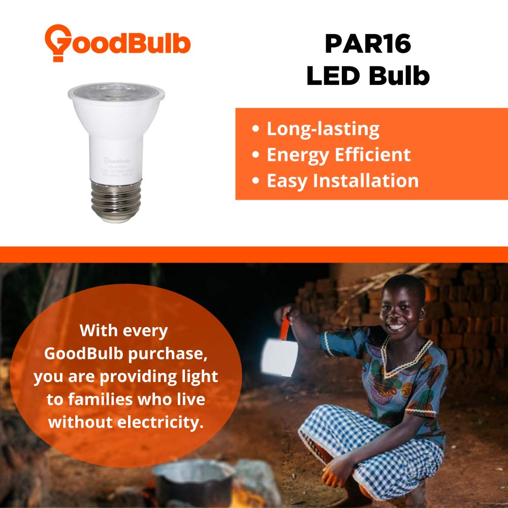 GoodBulb PAR16 LED Light Bulb 6.5-Watt (45W Equivalent), 3000K Warm White Color, 500-Lumens, Fully Dimmable, E26 Base (Pack of 4 Bulbs)