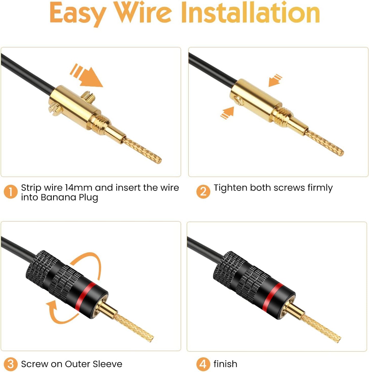 KUYIOHIFI HiFi Flex Pin Banana Plugs, 2mm pin Banana connectors/Plugs, for Spring-Loaded Inputs/Speaker Terminals (2 Pairs)