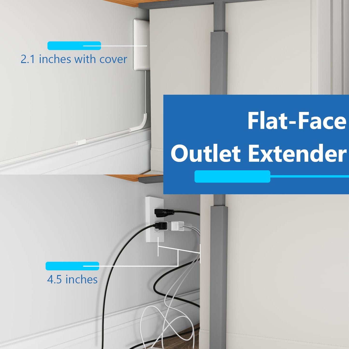 LIDER Flat-Face Outlet Extender with 3 Receptacles, Ultra-Thin Wall Plate Plug with Cord Extender and 3-Outlet Power Strip, 3ft Cord, LWE3-315-W
