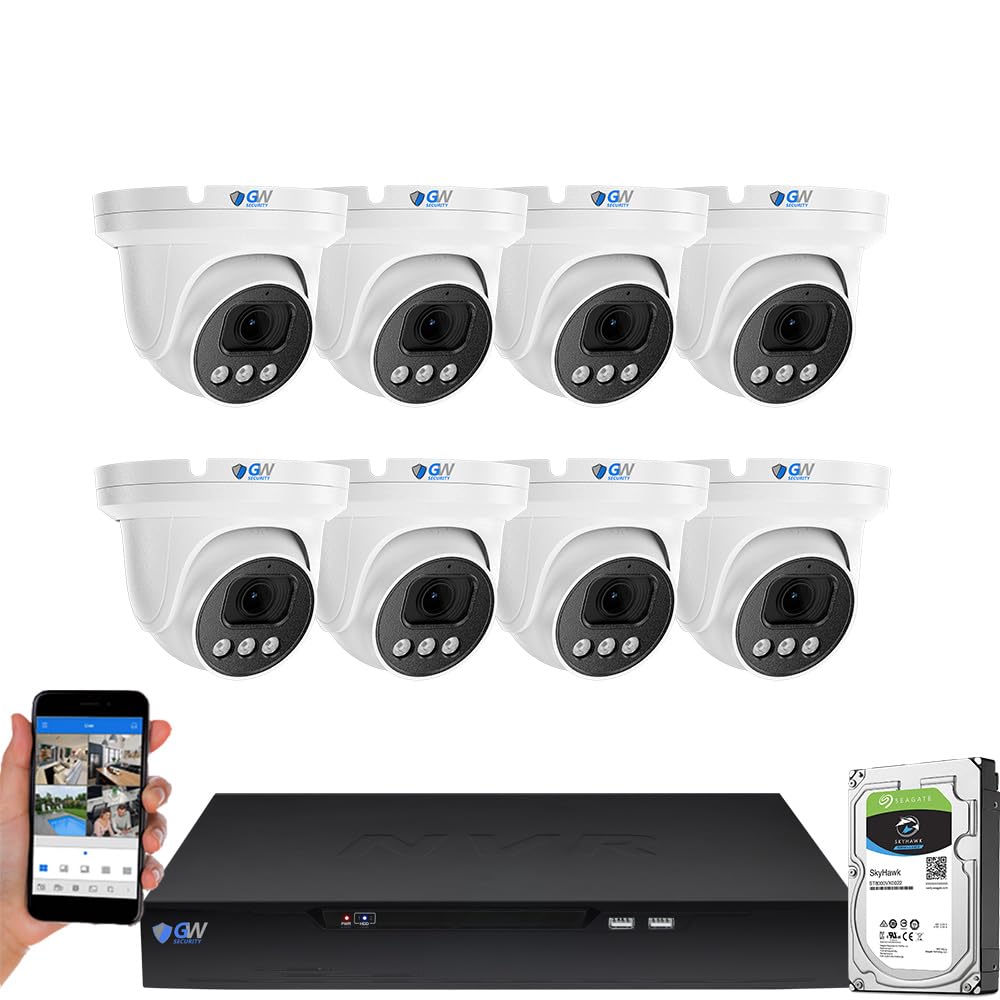 GW Security 8 Channel NVR UltraHD 4K Face Recognition NDAA & TAA Compliant Security Camera System with 8 x 8MP @25FPS Outdoor & Indoor PoE Turret