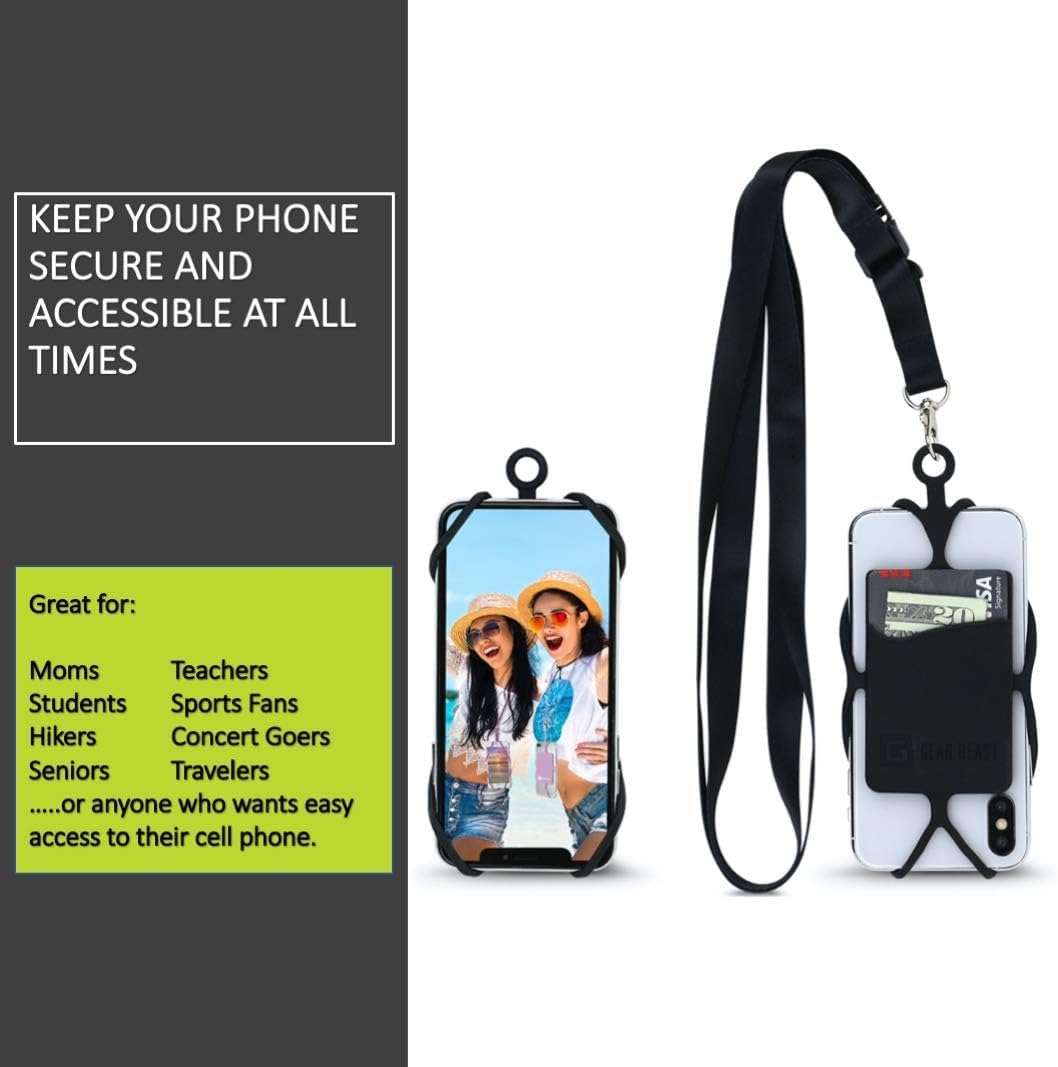 Gear Beast Universal Crossbody Pocket Cell Phone Lanyard Compatible with iPhone, Galaxy & Most Smartphones, Includes Phone Case Holder,Neck Strap