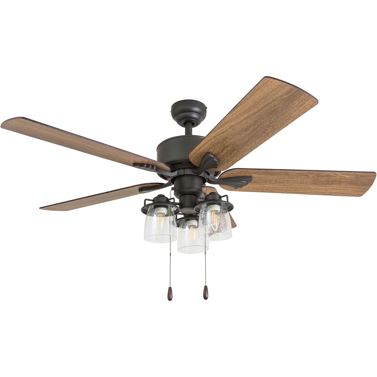 Prominence Home River Run 52 Inch Ceiling Fan with LED Light, Pull Chain Control, 5 Blades with Reversible Motor and Tri-Mount Options, Bronze