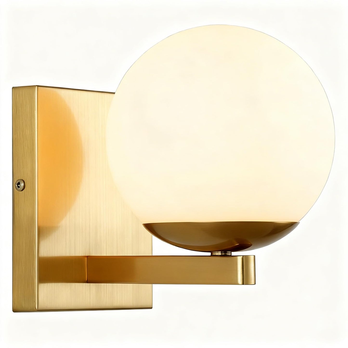 Popity home Gold Mid Centry Modern Wall Sconce, Globe Wall Sconce with Frosted Glass Lampshade, Brass Wall Light Fixture for Bedroom Living Room