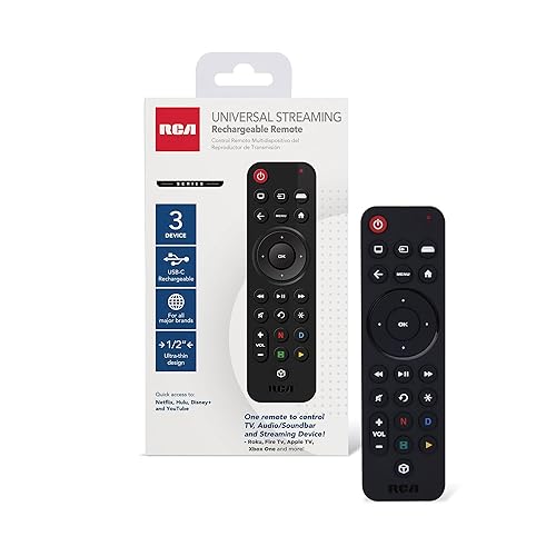 RCA Universal Streaming Remote Control, USB-C Rechargeable, 3-Device Compatible with Samsung, LG, Sony, Vizio TVs, Roku, Fire TV, Apple TV, Chromecast