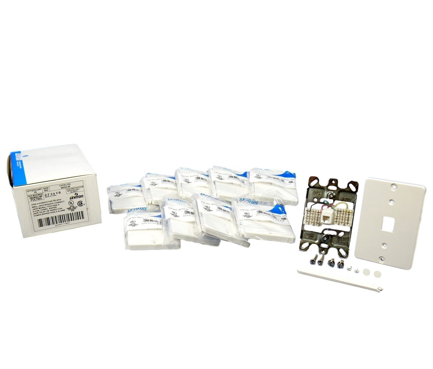 Leviton Wall Mount Telephone Jack, Quickconnect Termination, Type 630A, 6-Position 4-Conductor, Includes Mounting Studs & Plastic Punchdown Tool