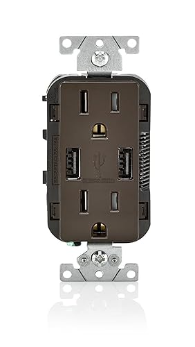 Leviton T5632-B USB Charger/Tamper-Resistant Duplex Receptacle, 15-Amp, 2-Pack, Brown