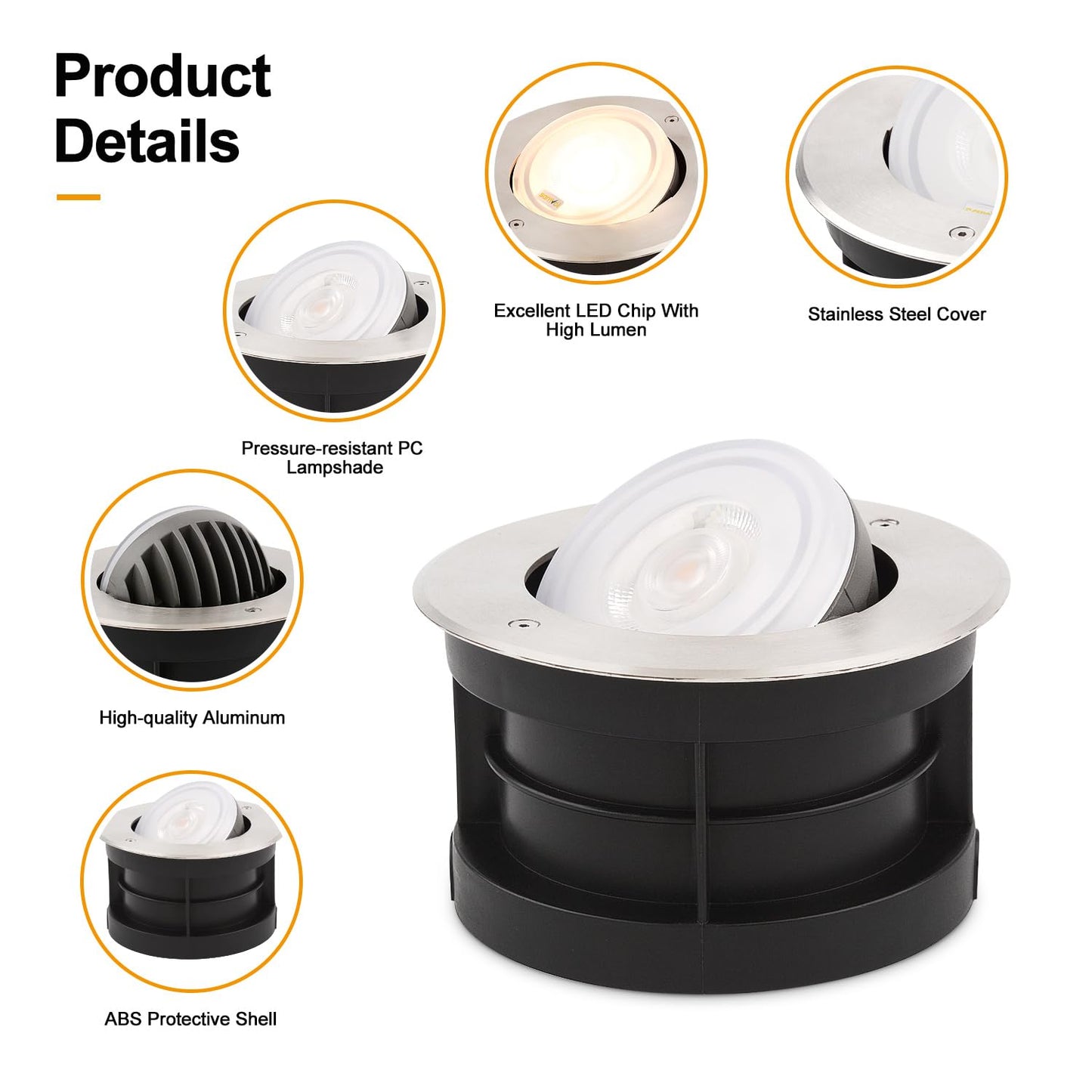 SAMVOL Angle-Adjustable Inground Light for Gardens-Outdoor LED Well Lights,Landscape Pathway In-Ground Lighting Fixtures,Buried lamp,Low Voltage,IP65