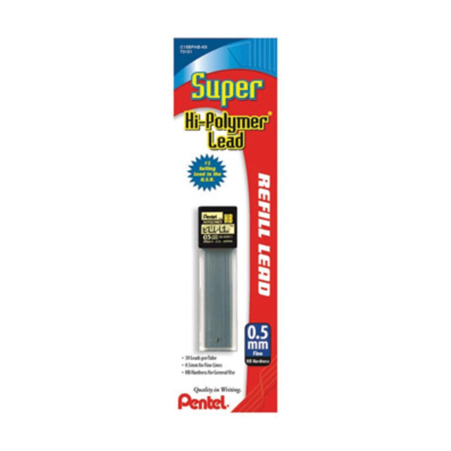 Pentel Super Hi-Polymer Lead Refill 0.5mm Fine, HB, 30 Pieces of Lead (C15BPHB-K6)