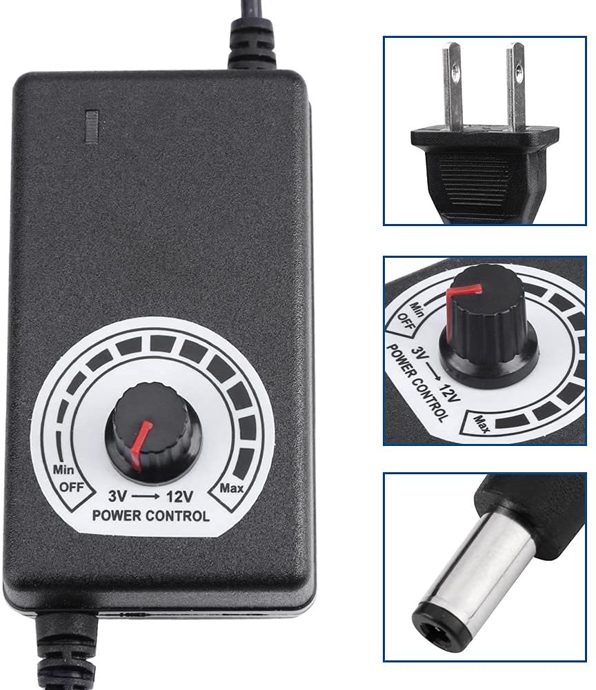 AC to DC Converter 110V-240V AC to DC 3-12V 2A Power Adapter Adjustable Motor Speed Controller