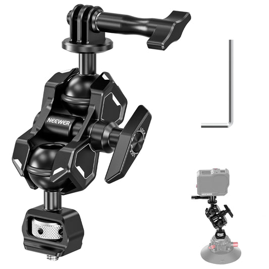 NEEWER Magic Arm Compatible with GoPro 13 Hero 12 11 10 DJI Osmo Action 4 3 Insta360 One X3 GO3 SmallRig, Articulating Arm Adapter with 1/4" Screw