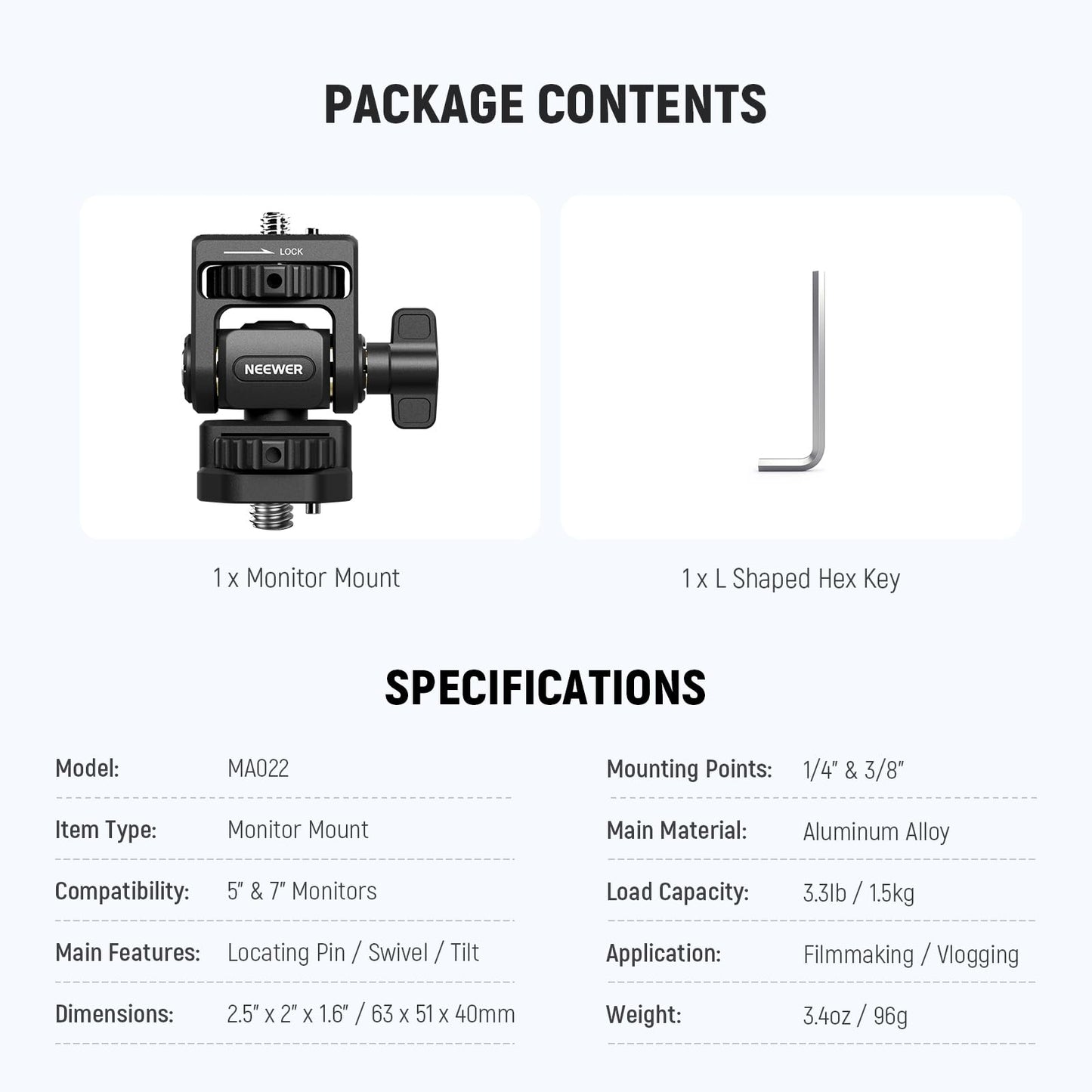 NEEWER Camera Field Monitor Mount Holder Bracket, 360° Swivel 180° Tilt Adjustable with 1/4" & 3/8" Screw Anti Twist Compatible with Atomos Ninja 5"